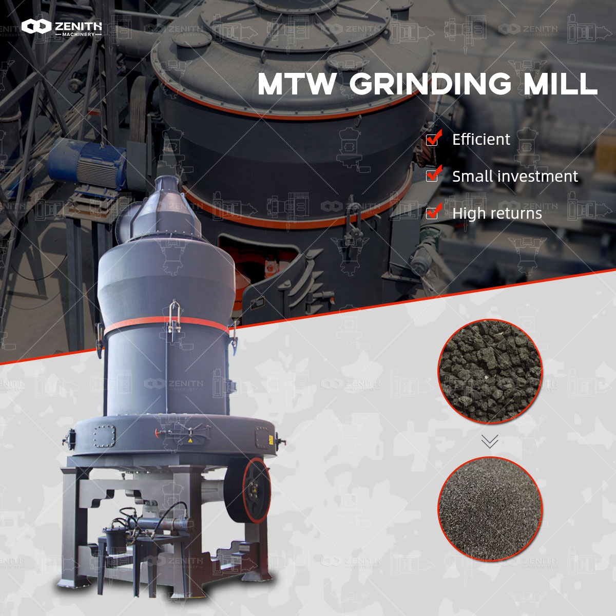 A complete industrial grinding plant installation showing a European-style mill and auxiliary equipment in a factory setting.